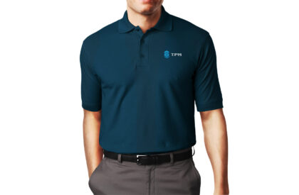 A man wearing a TPM-branded shirt.